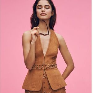 NWT Anthropologie Mare Mare Faux-Suede Rivet-Trim Halter Top Size XL